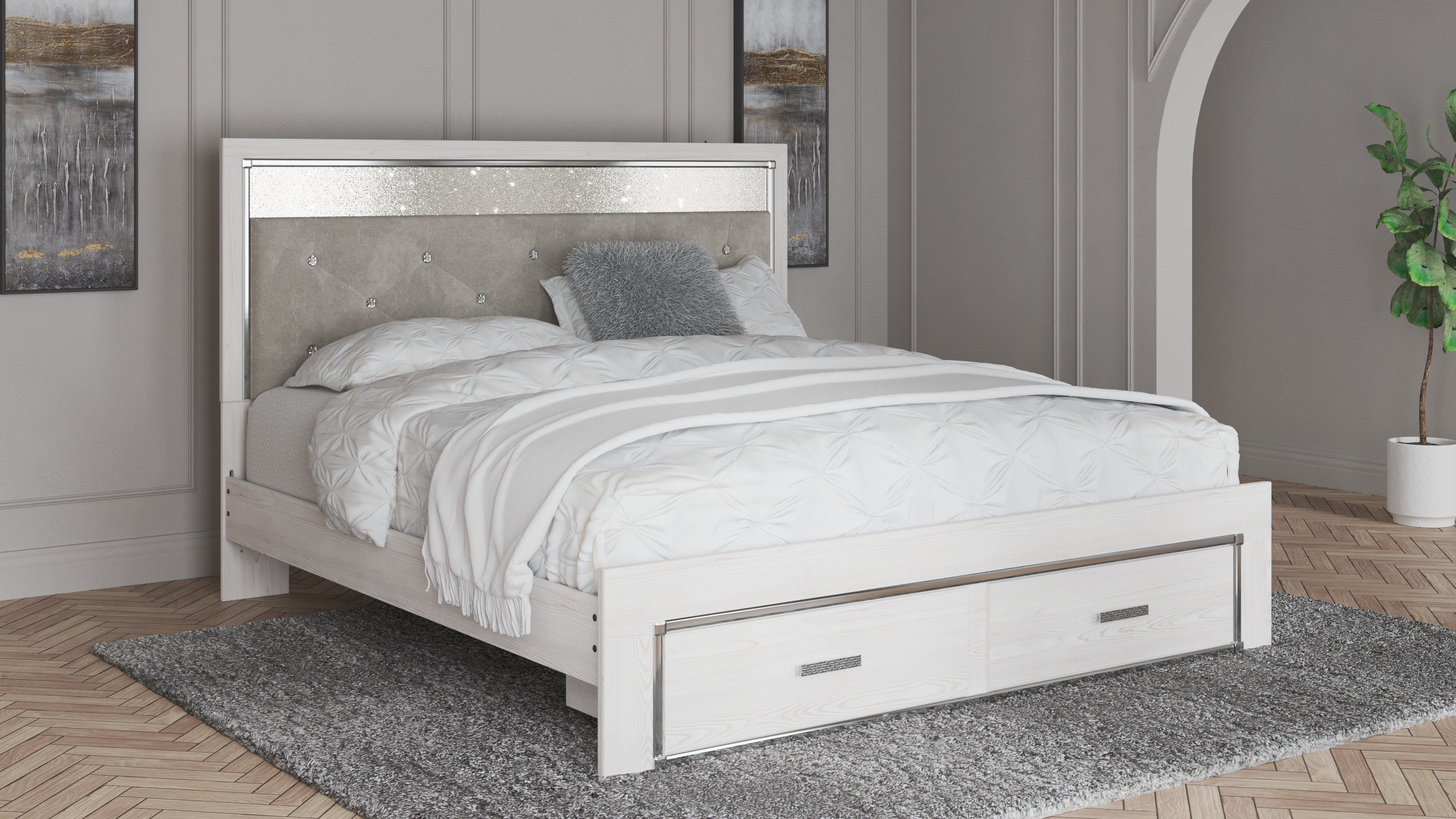 Hoover Furniture Outlet - Ashley Furniture - Altyra King Upholstered Storage Bed - King Upholstered Storage Bed / White - B2640B29