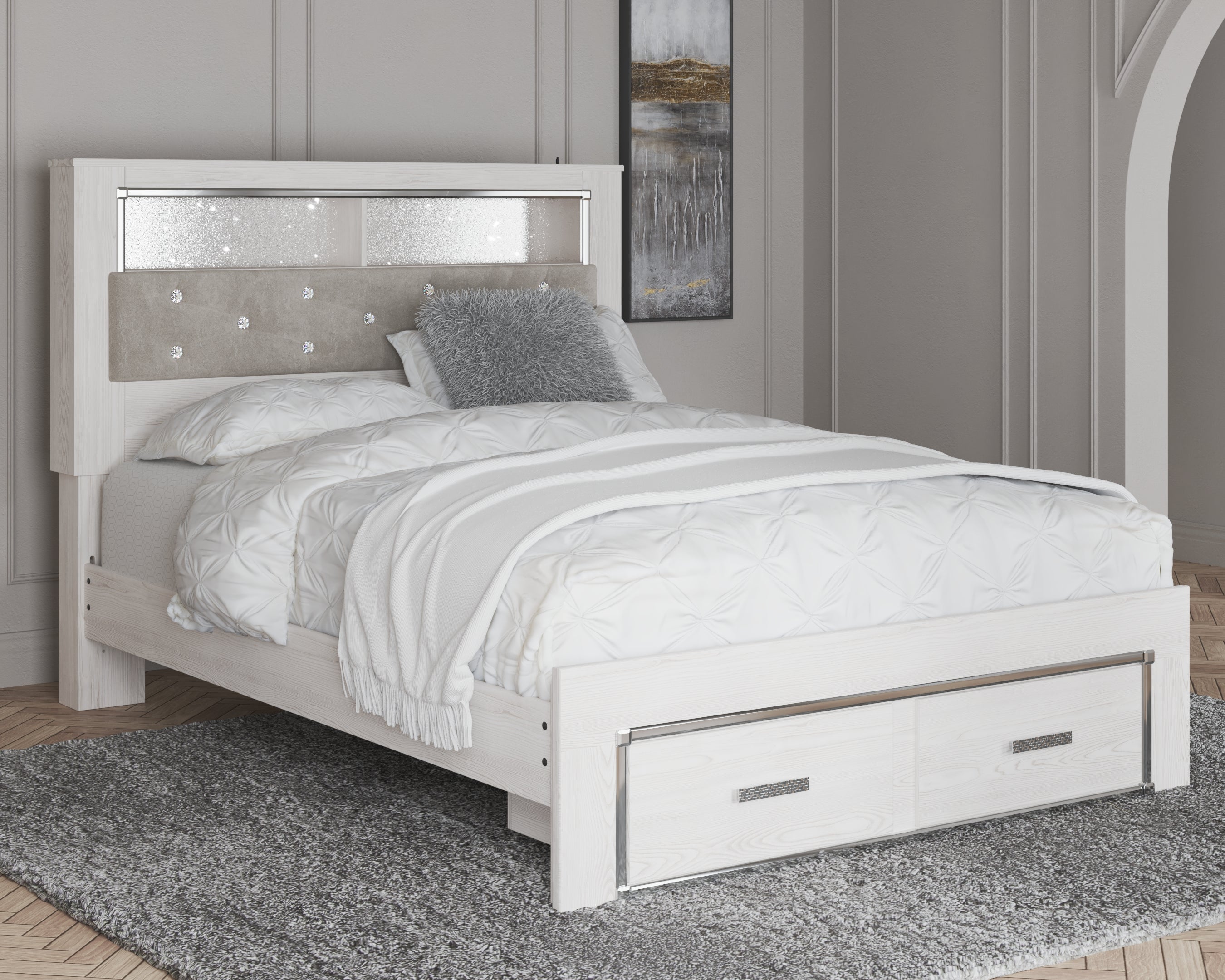 Hoover Furniture Outlet - Ashley Furniture - Altyra Queen Upholstered Bookcase Bed with Storage - Queen Upholstered Bookcase Bed with Storage / White - B2640B19