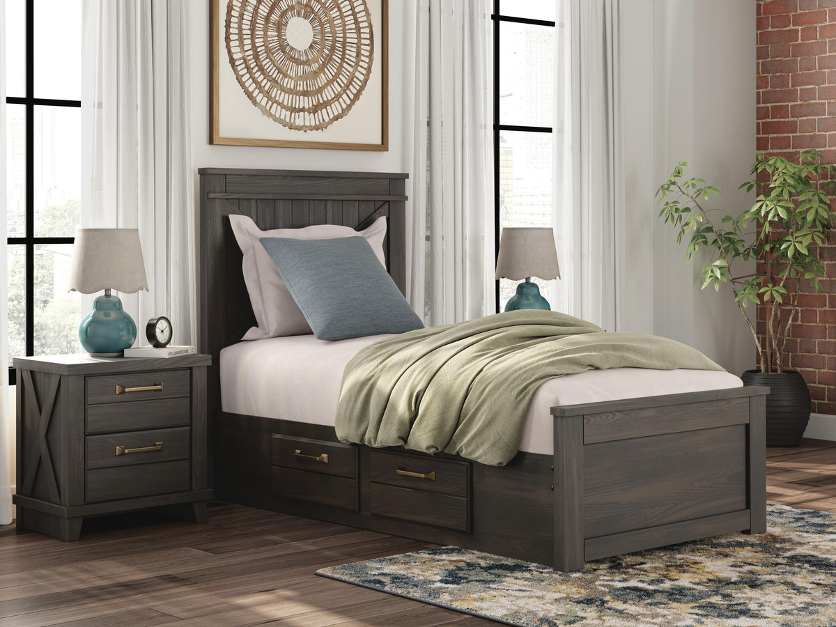 Hoover Furniture Outlet - Ashley Furniture - Vonitta Bay Twin Panel Bed with 2 Sided Storage - Twin Panel Bed with 2 Sided Storage - PCB2648B17