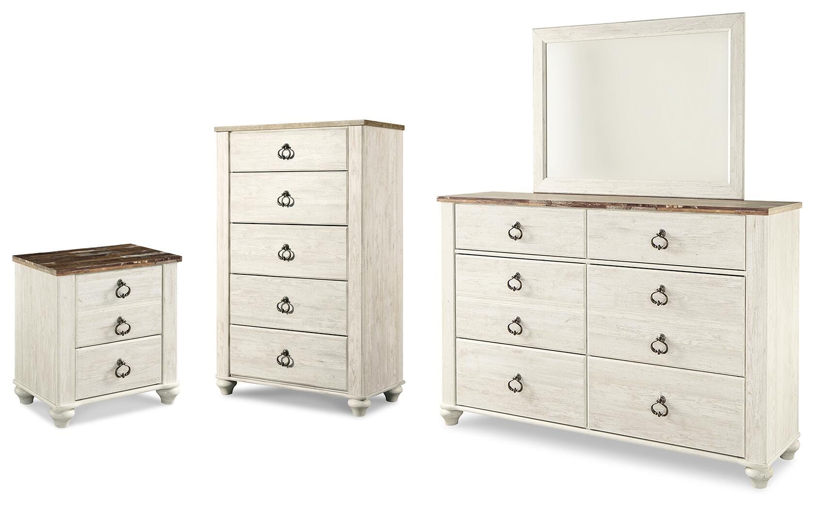 Hoover Furniture Outlet - Ashley Furniture - Willowton Dresser, Mirror, Chest and Nightstand - Dresser, Mirror, Chest and Nightstand - B267B76