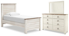 Hoover Furniture Outlet - Ashley Furniture - Willowton Twin Panel Bed, Dresser and Mirror - Twin Panel Bed, Dresser and Mirror - B267B51