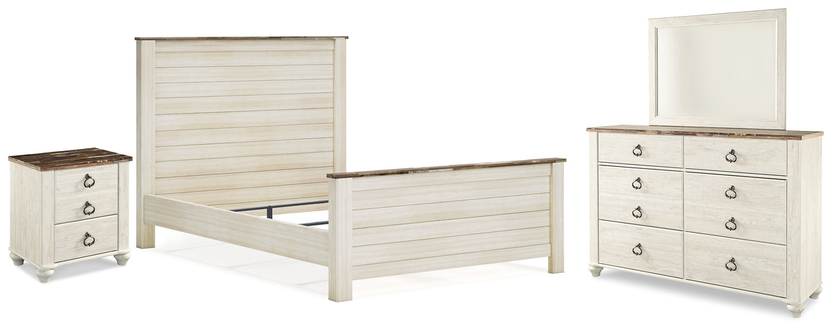 Hoover Furniture Outlet - Ashley Furniture - Willowton Queen Panel Bed, Dresser, Mirror, and Nightstand - Queen Panel Bed, Dresser, Mirror, and Nightstand - B267B37
