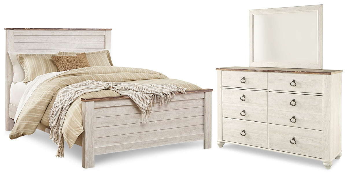 Hoover Furniture Outlet - Ashley Furniture - Willowton Queen Panel Bed, Dresser and Mirror - Queen Panel Bed, Dresser and Mirror - B267B9