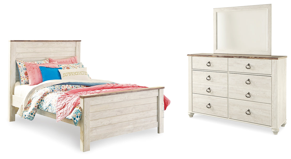 Hoover Furniture Outlet - Ashley Furniture - Willowton Full Panel Bed, Dresser and Mirror - Full Panel Bed, Dresser and Mirror - B267B54