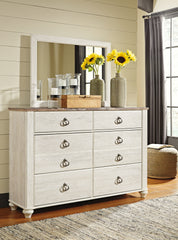 Hoover Furniture Outlet - Ashley Furniture - Willowton Dresser and Mirror - Dresser and Mirror / Whitewash - B267B1