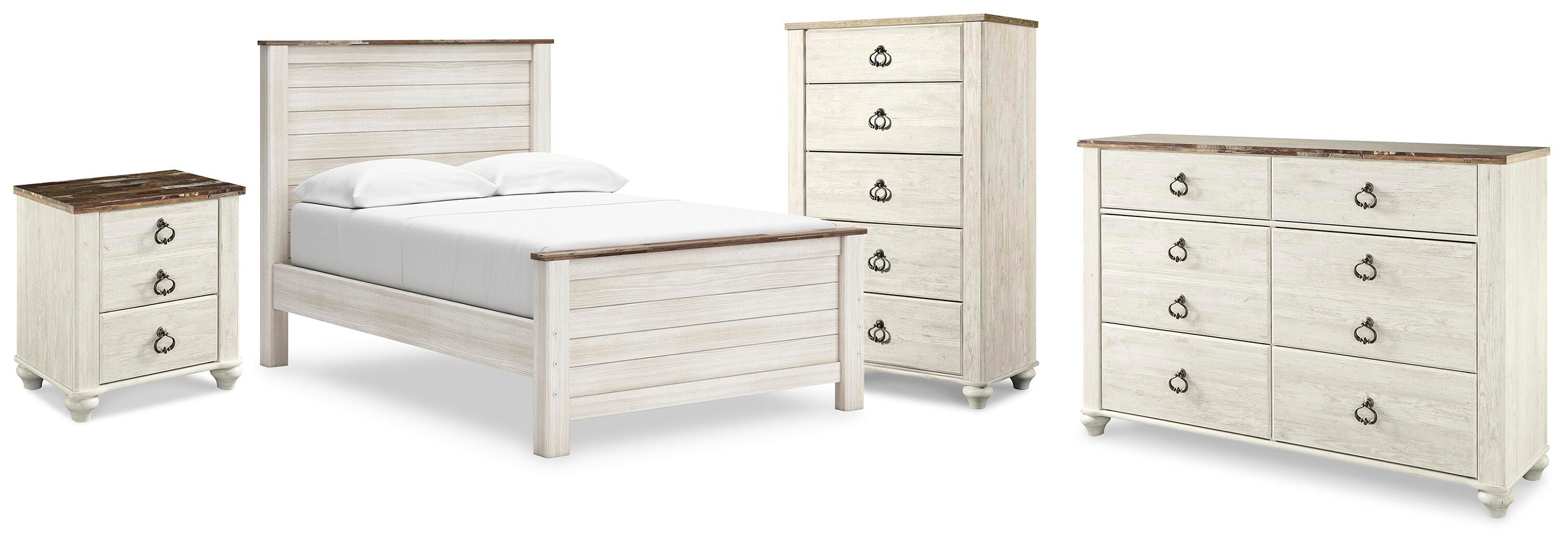 Hoover Furniture Outlet - Ashley Furniture - Willowton Full Panel Bed, Dresser, Chest and Nightstand - Full Panel Bed, Dresser, Chest and Nightstand - B267B73
