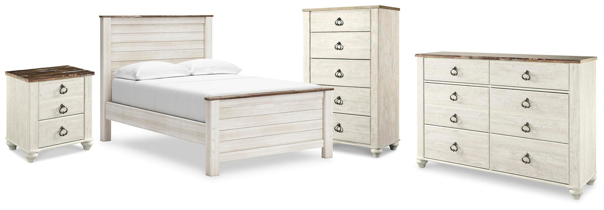Hoover Furniture Outlet - Ashley Furniture - Willowton Full Panel Bed, Dresser, Chest and Nightstand - Full Panel Bed, Dresser, Chest and Nightstand - B267B73