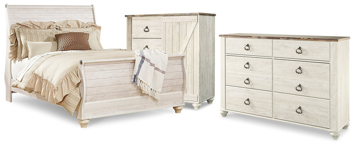 Hoover Furniture Outlet - Ashley Furniture - Willowton Queen Sleigh Bed, Dresser and Chest - Queen Sleigh Bed, Dresser and Chest - B267B63