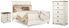 Hoover Furniture Outlet - Ashley Furniture - Willowton Queen Sleigh Bed, Chest and Nightstand - Queen Sleigh Bed, Chest and Nightstand - B267B77