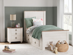 Hoover Furniture Outlet - Ashley Furniture - Willowton Twin Panel Bed with 2 Storage Drawers - Twin Panel Bed with 2 Storage Drawers / Whitewash - B267B21