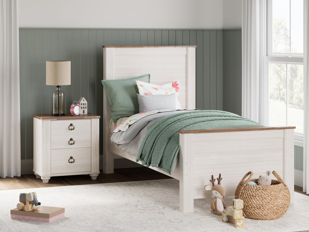Hoover Furniture Outlet - Ashley Furniture - Willowton Twin Panel Bed - Twin Panel Bed / Whitewash - B267B15