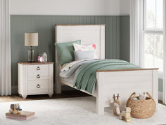Hoover Furniture Outlet - Ashley Furniture - Willowton Twin Panel Bed - Twin Panel Bed / Whitewash - B267B15