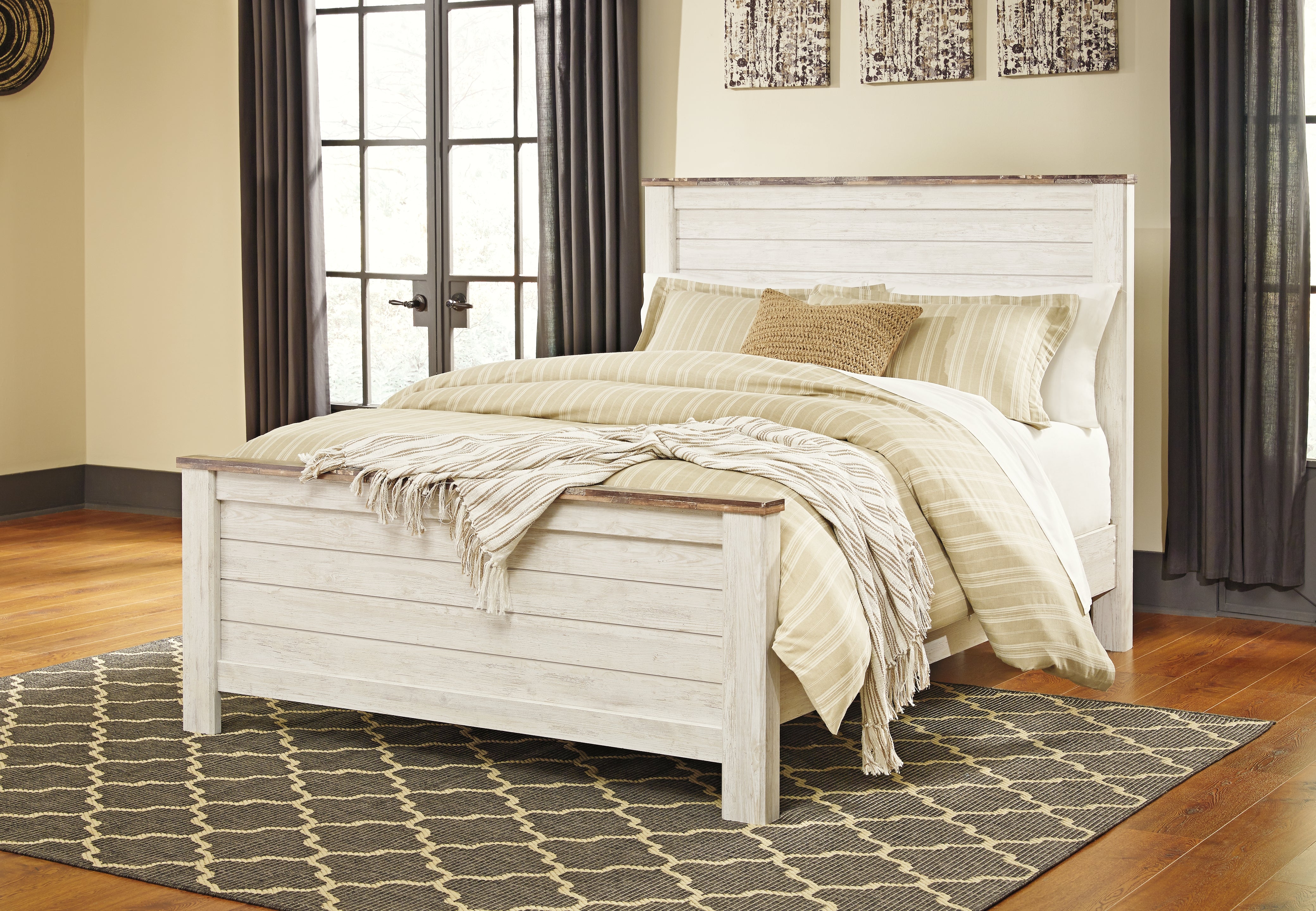 Hoover Furniture Outlet - Ashley Furniture - Willowton Queen Panel Bed - Queen Panel Bed / Whitewash - B267B8