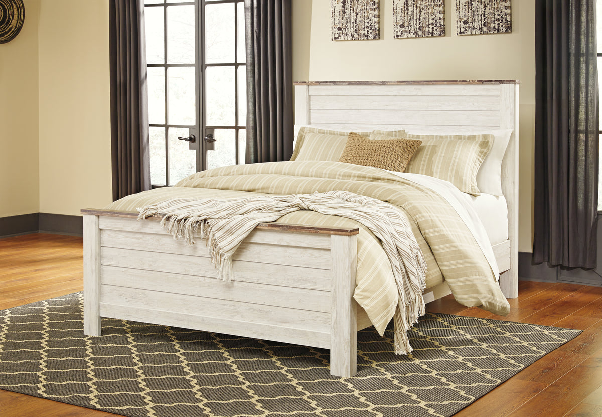 Hoover Furniture Outlet - Ashley Furniture - Willowton Queen Panel Bed - Queen Panel Bed / Whitewash - B267B8