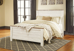 Hoover Furniture Outlet - Ashley Furniture - Willowton Queen Panel Bed - Queen Panel Bed / Whitewash - B267B8