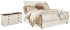 Hoover Furniture Outlet - Ashley Furniture - Willowton King Sleigh Bed and 2 Nightstands - King Sleigh Bed and 2 Nightstands - B267B78