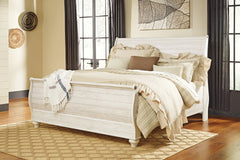 Hoover Furniture Outlet - Ashley Furniture - Willowton Queen Sleigh Bed - Queen Sleigh Bed / Whitewash - B267B4