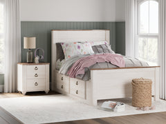 Hoover Furniture Outlet - Ashley Furniture - Willowton Full Panel Bed with 2 Storage Drawers - Full Panel Bed with 2 Storage Drawers / Whitewash - B267B22