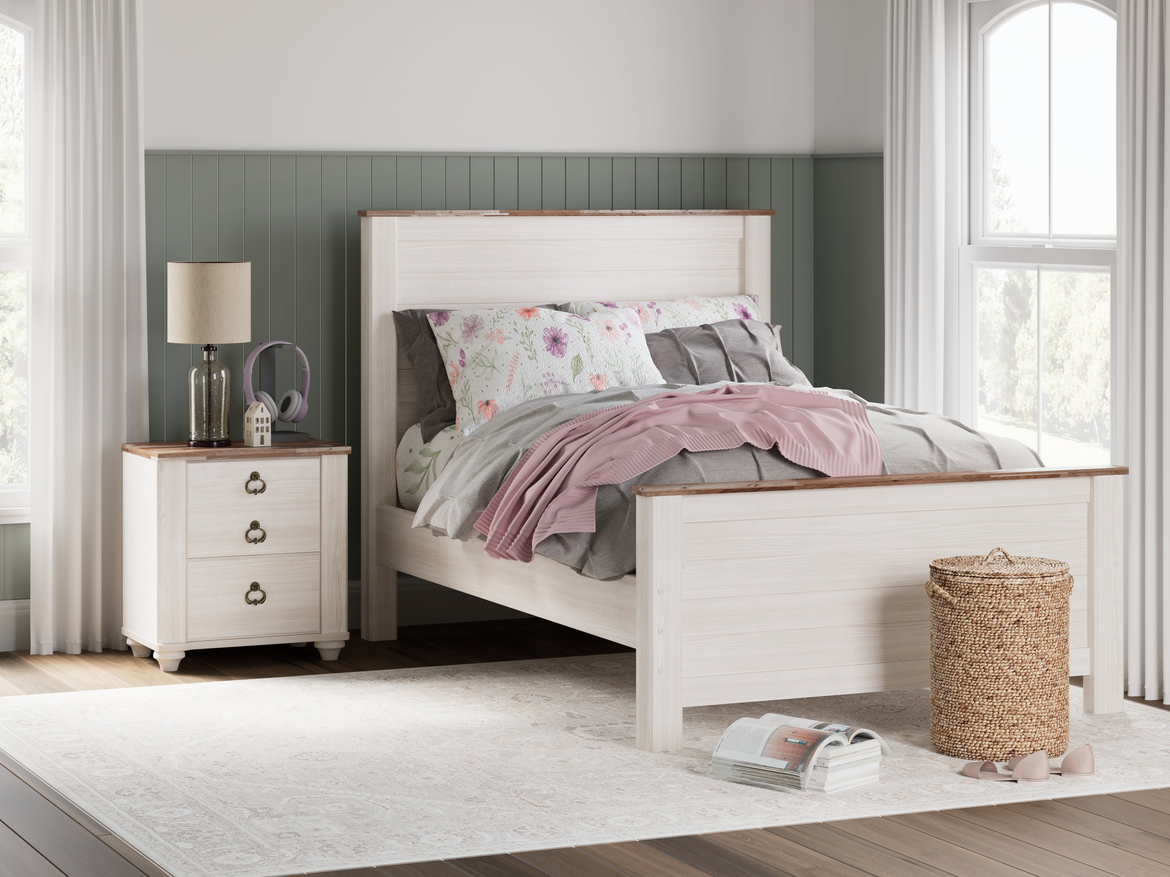 Hoover Furniture Outlet - Ashley Furniture - Willowton Full Panel Bed - Full Panel Bed / Whitewash - B267B17