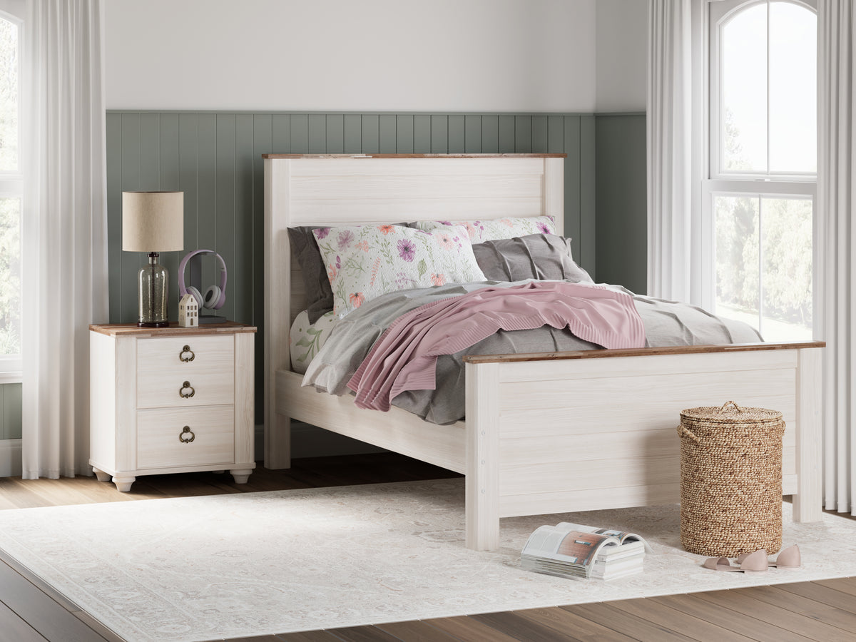 Hoover Furniture Outlet - Ashley Furniture - Willowton Full Panel Bed - Full Panel Bed / Whitewash - B267B17