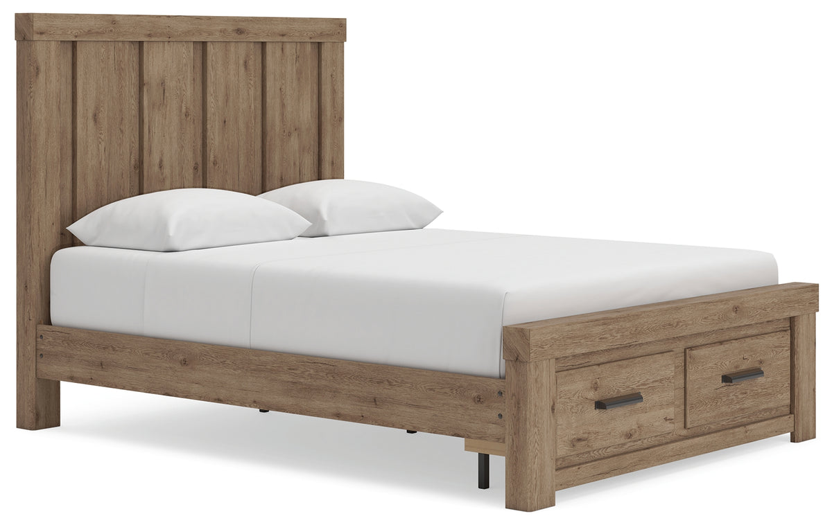 Hoover Furniture Outlet - Ashley Furniture - Oliandon Queen Panel Storage Bed - Queen Panel Storage Bed / Light Brown - PCB2844B4