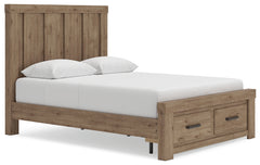 Hoover Furniture Outlet - Ashley Furniture - Oliandon Queen Panel Storage Bed - Queen Panel Storage Bed / Light Brown - PCB2844B4