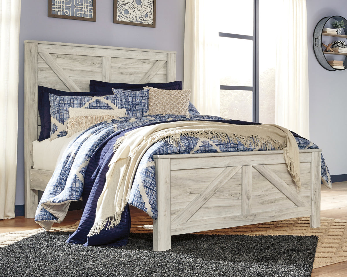 Hoover Furniture Outlet - Ashley Furniture - Bellaby Queen Crossbuck Panel Bed - Queen Crossbuck Panel Bed / Whitewash - B331B6