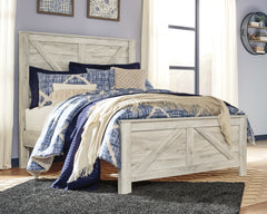 Hoover Furniture Outlet - Ashley Furniture - Bellaby Queen Crossbuck Panel Bed - Queen Crossbuck Panel Bed / Whitewash - B331B6