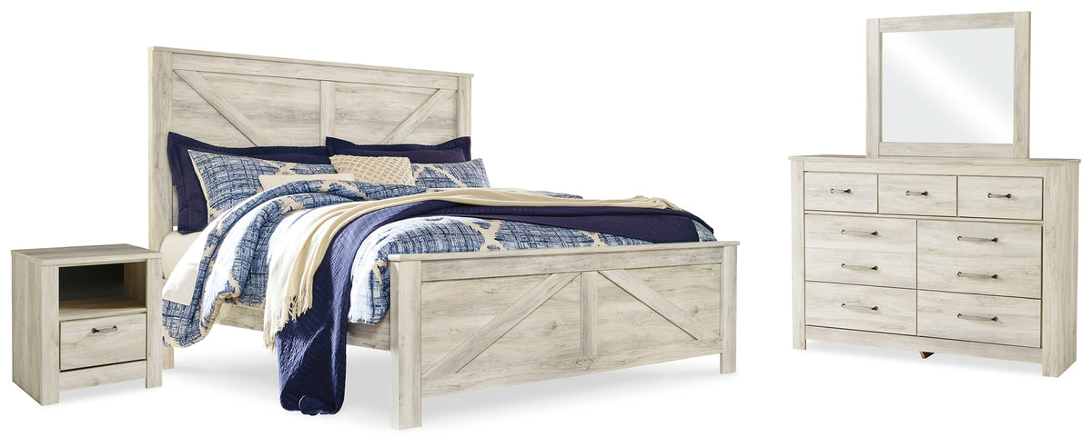 Hoover Furniture Outlet - Ashley Furniture - Bellaby King Crossbuck Panel Bed, Dresser, Mirror, and Nightstand - King Crossbuck Panel Bed, Dresser, Mirror, and Nightstand - B331B15