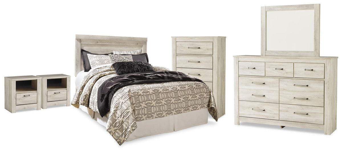 Hoover Furniture Outlet - Ashley Furniture - Bellaby Queen Panel Headboard, Dresser, Mirror, Chest and 2 Nightstands - Queen Panel Headboard, Dresser, Mirror, Chest and 2 Nightstands - B331B26
