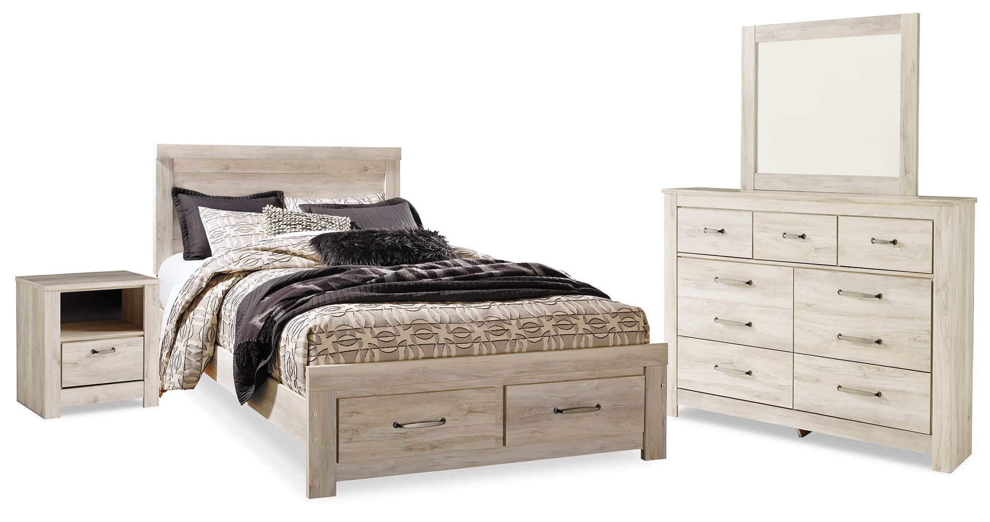 Hoover Furniture Outlet - Ashley Furniture - Bellaby Queen Panel Storage Bed, Dresser, Mirror and Nightstand - Queen Panel Storage Bed, Dresser, Mirror and Nightstand - B331B11