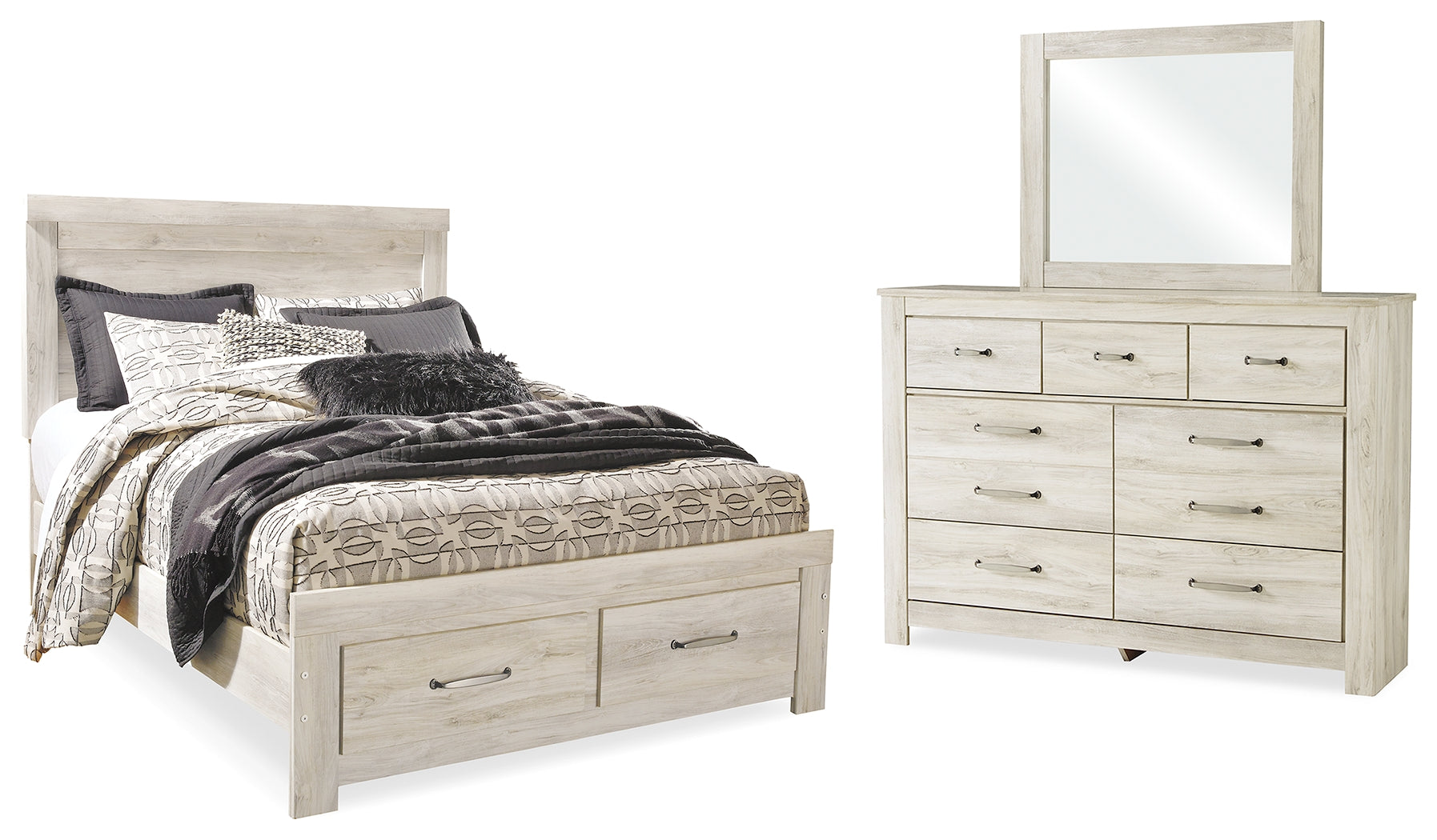 Hoover Furniture Outlet - Ashley Furniture - Bellaby Queen Panel Storage Bed, Dresser and Mirror - Queen Panel Storage Bed, Dresser and Mirror - B331B5