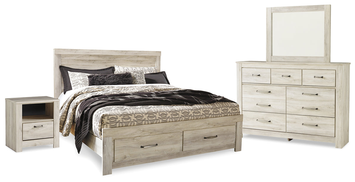 Hoover Furniture Outlet - Ashley Furniture - Bellaby King Panel Storage Bed, Dresser, Mirror and Nightstand - King Panel Storage Bed, Dresser, Mirror and Nightstand - B331B12