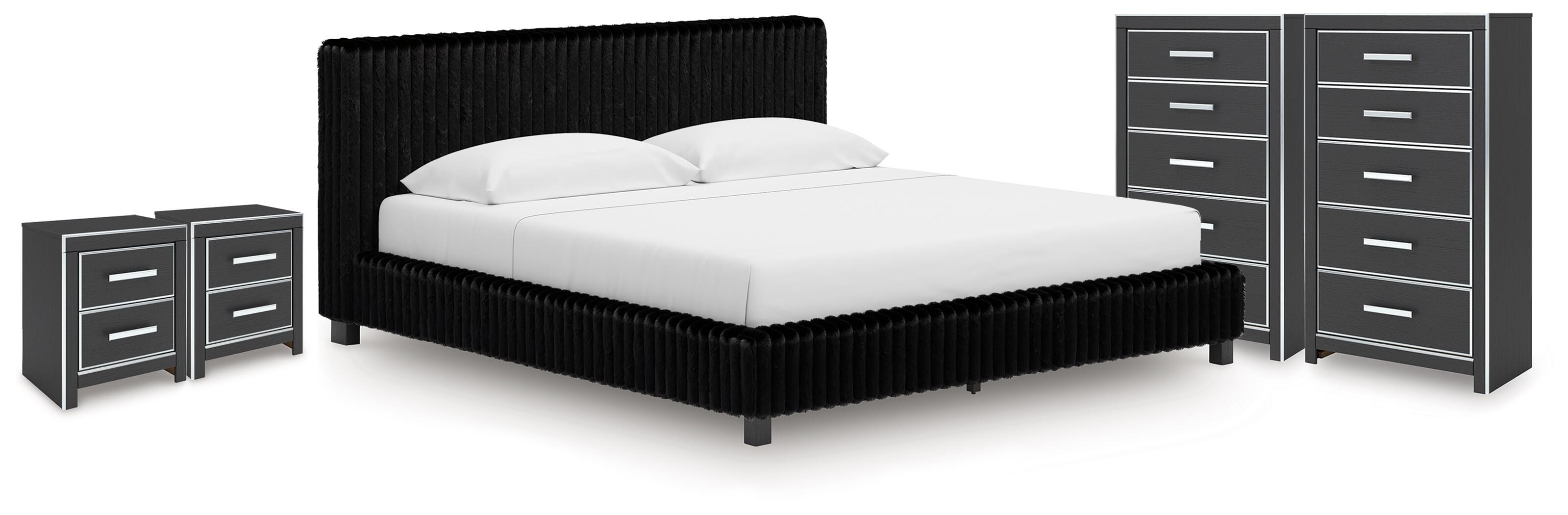 Hoover Furniture Outlet - Ashley Furniture - Zuraleus King Upholstered Bed, 2 Chests and 2 Nightstands - King Upholstered Bed, 2 Chests and 2 Nightstands - PCB3380B24