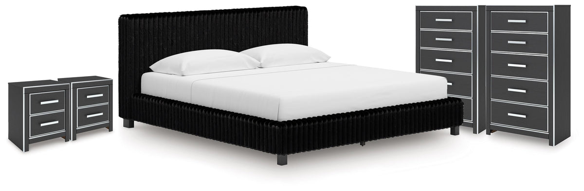 Hoover Furniture Outlet - Ashley Furniture - Zuraleus King Upholstered Bed, 2 Chests and 2 Nightstands - King Upholstered Bed, 2 Chests and 2 Nightstands - PCB3380B24