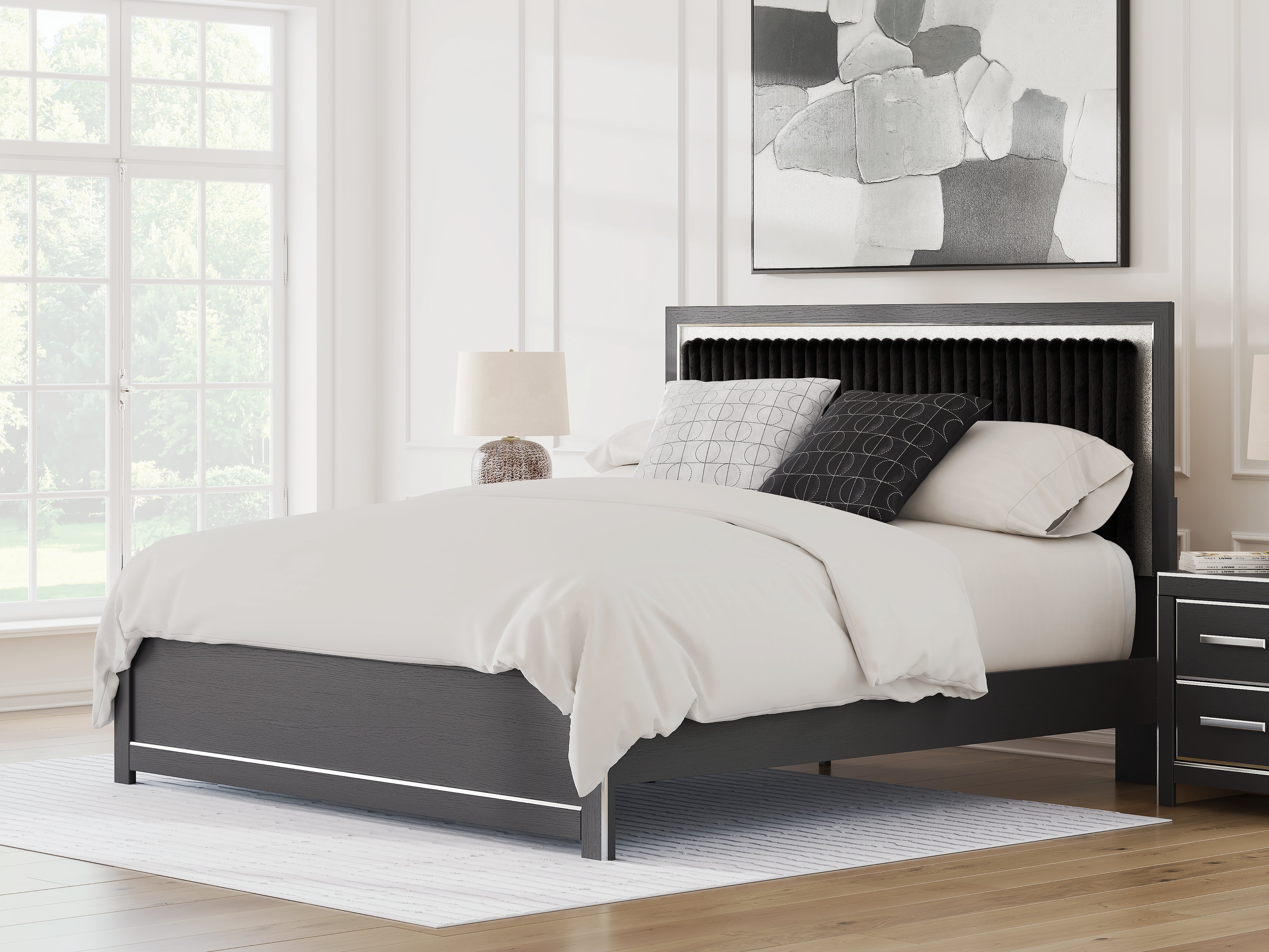 Hoover Furniture Outlet - Ashley Furniture - Zuraleus King Upholstered Panel Platform Bed - King Upholstered Platform Bed / Black - PCB3380B10