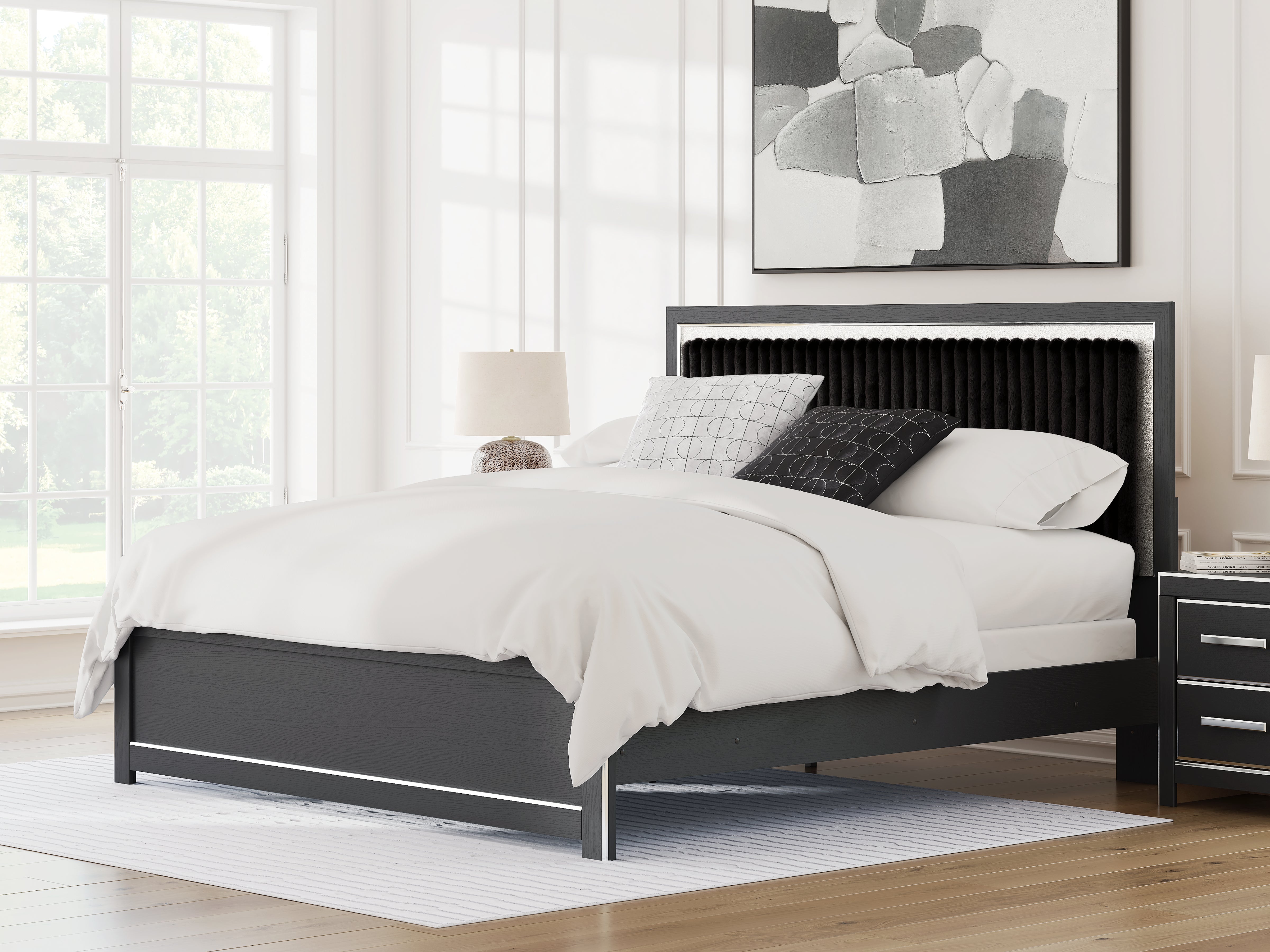 Hoover Furniture Outlet - Ashley Furniture - Zuraleus King Upholstered Panel Bed - King Upholstered Panel Bed / Black - PCB3380B12