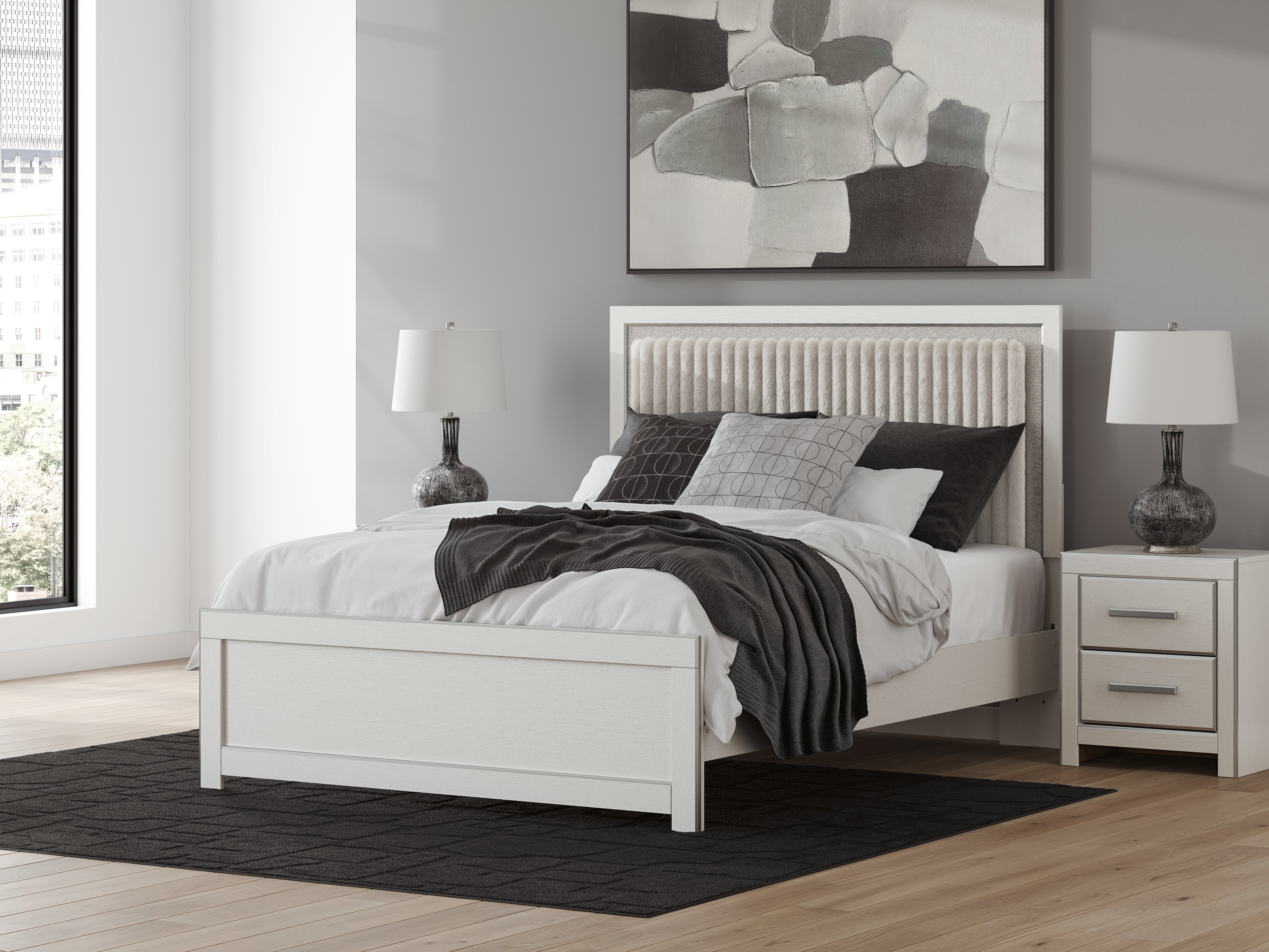 Hoover Furniture Outlet - Ashley Furniture - Zuraleus Queen Upholstered Panel Bed - Queen Upholstered Panel Bed / White - PCB3381B2