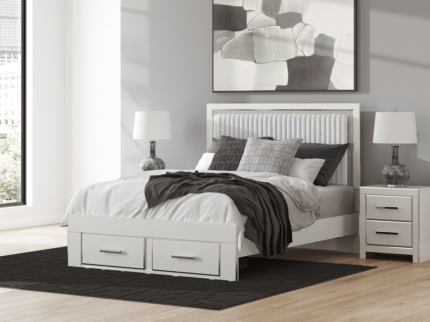 Hoover Furniture Outlet - Ashley Furniture - Zuraleus Queen Upholstered Panel Storage Bed - Queen Upholstered Panel Storage Bed / White - PCB3381B4