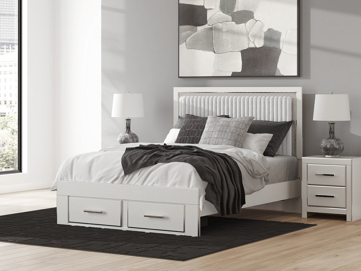 Hoover Furniture Outlet - Ashley Furniture - Zuraleus Queen Upholstered Panel Storage Bed - Queen Upholstered Panel Storage Bed / White - PCB3381B4