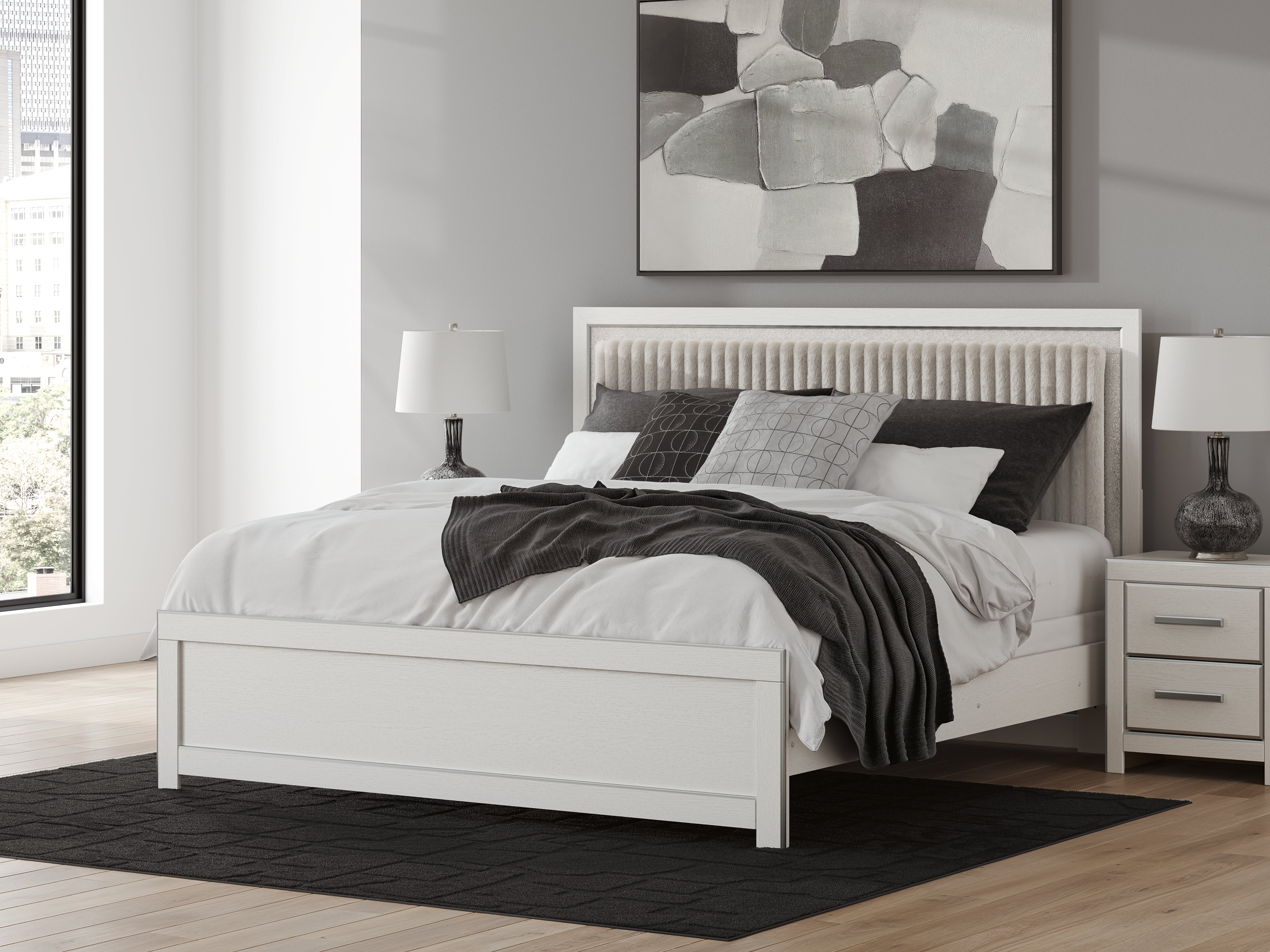 Hoover Furniture Outlet - Ashley Furniture - Zuraleus King Upholstered Panel Bed - King Upholstered Panel Bed / White - PCB3381B10