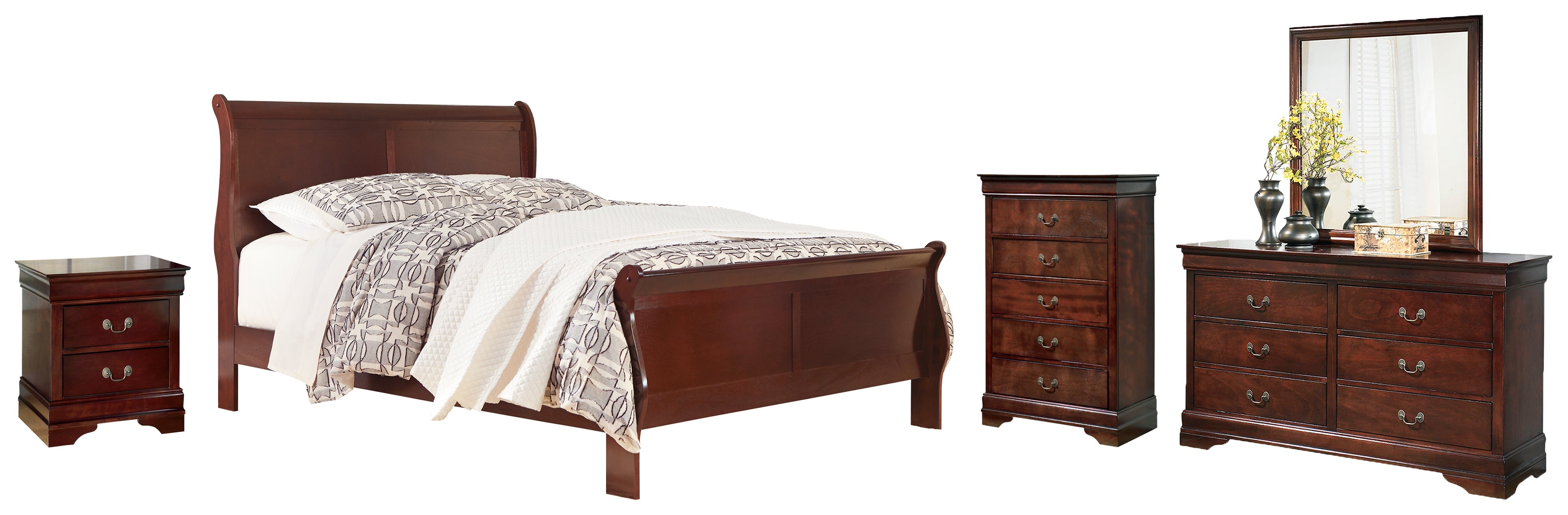 Hoover Furniture Outlet - Ashley Furniture - Alisdair Queen Sleigh Bed, Dresser, Mirror, Chest and Nightstand - Queen Sleigh Bed, Dresser, Mirror, Chest and Nightstand - B376B12
