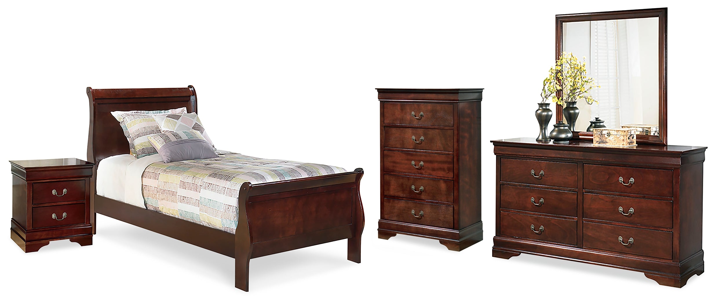 Hoover Furniture Outlet - Ashley Furniture - Alisdair Twin Sleigh Bed, Dresser, Mirror, Chest and Nightstand - Twin Sleigh Bed, Dresser, Mirror, Chest and Nightstand - B376B24