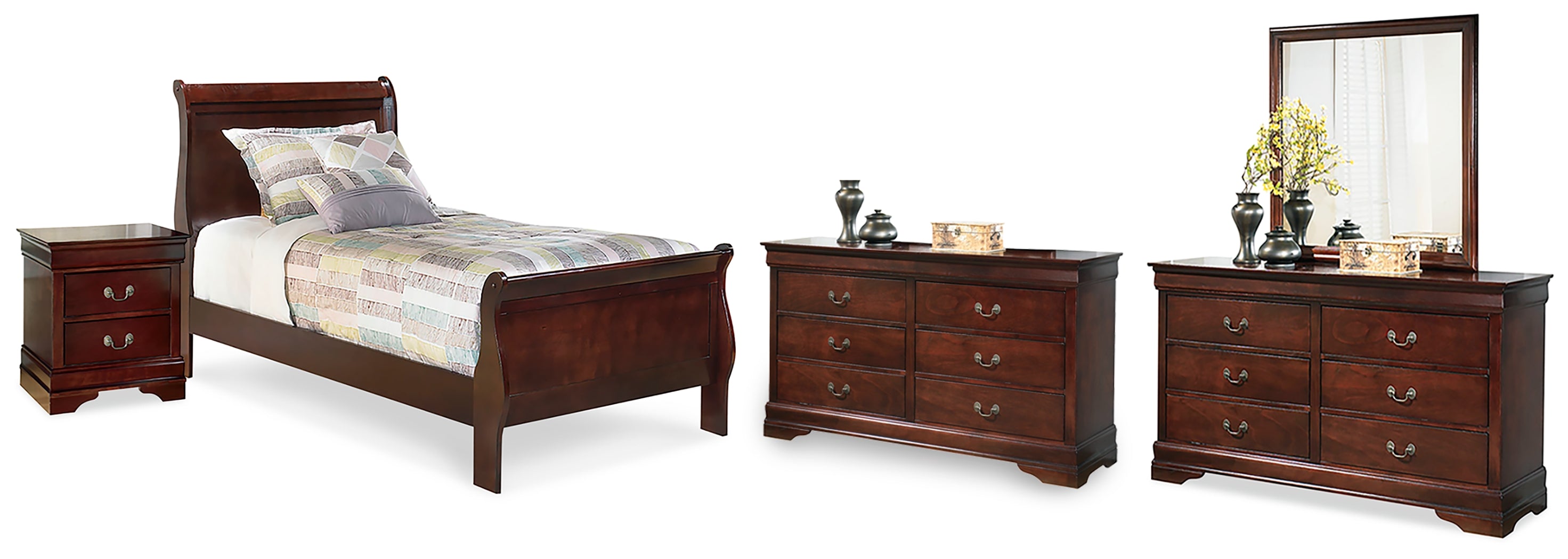 Hoover Furniture Outlet - Ashley Furniture - Alisdair Twin Sleigh Bed, 2 Dressers, Mirror and Nightstand - Twin Sleigh Bed, 2 Dressers, Mirror and Nightstand - B376B33