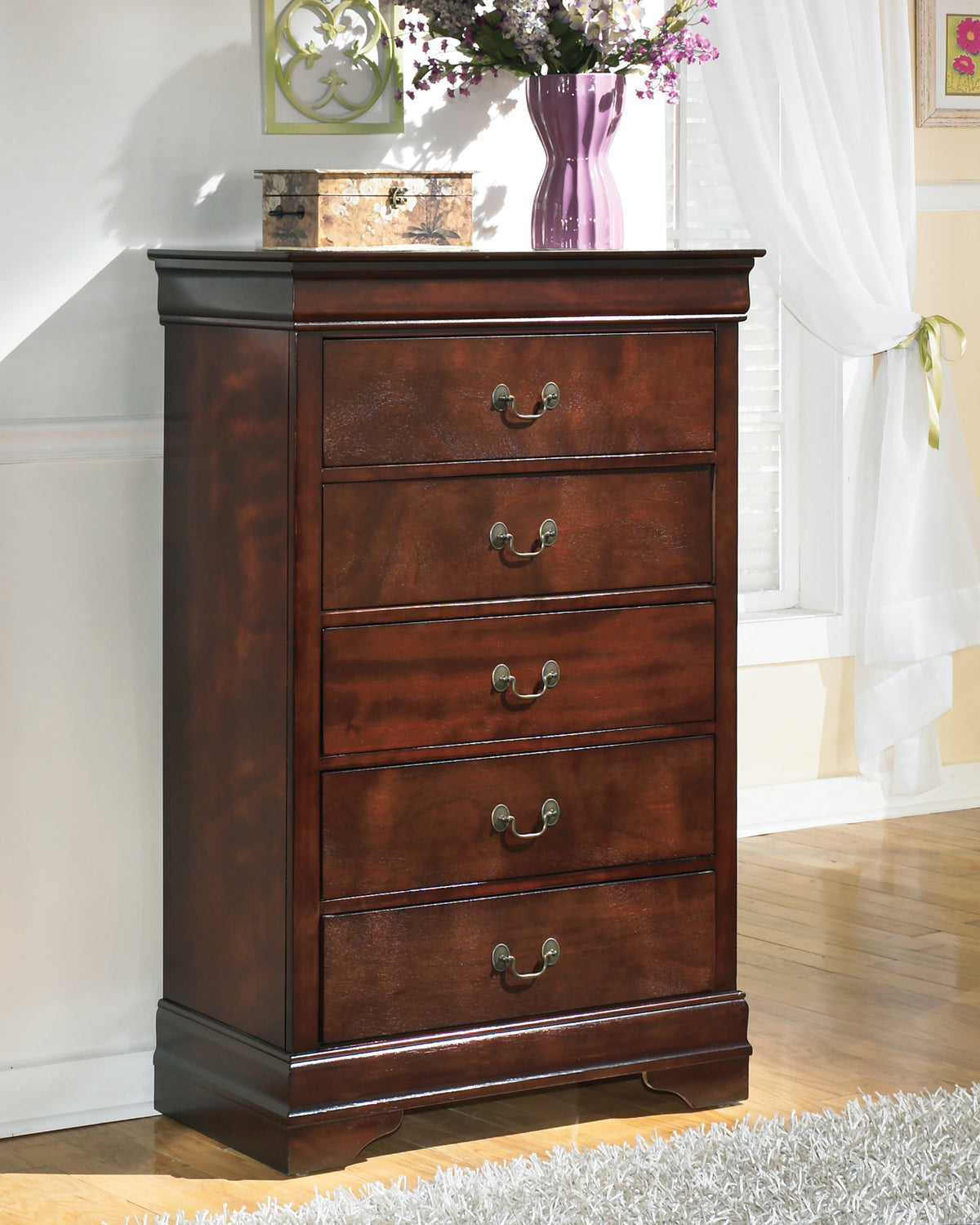 Hoover Furniture Outlet - Ashley Furniture - Alisdair Chest of Drawers - Chest / Reddish Brown - B376-46