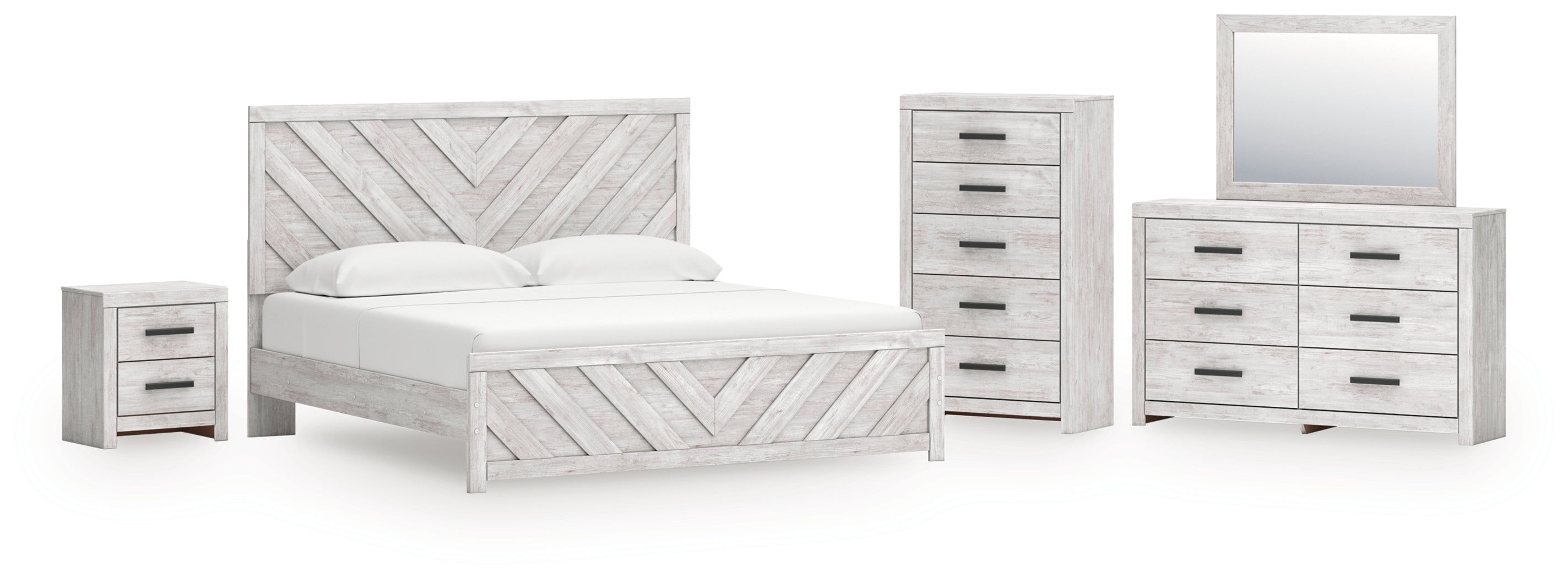 Hoover Furniture Outlet - Ashley Furniture - Cayboni King Panel Bed, Dresser, Mirror, Chest and Nightstand - King Panel Bed, Dresser, Mirror, Chest and Nightstand - B3788B17