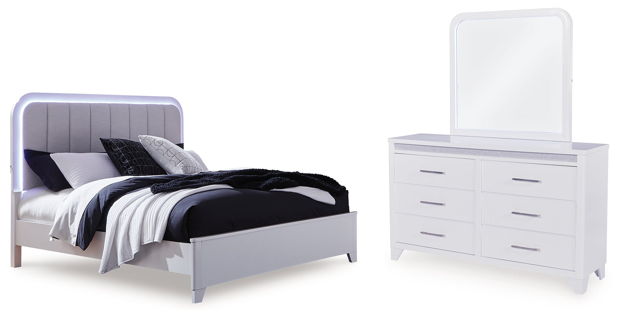 Hoover Furniture Outlet - Ashley Furniture - Jarlee Queen Upholstered Panel Bed, Dresser and Mirror - Queen Upholstered Panel Bed, Dresser and Mirror - PCB392B3