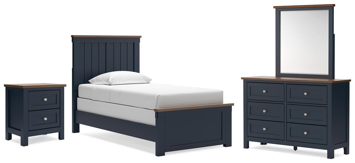 Hoover Furniture Outlet - Ashley Furniture - Landocken Twin Panel Bed, Dresser, Mirror and Nightstand - Twin Panel Bed, Dresser, Mirror and Nightstand - B414B21