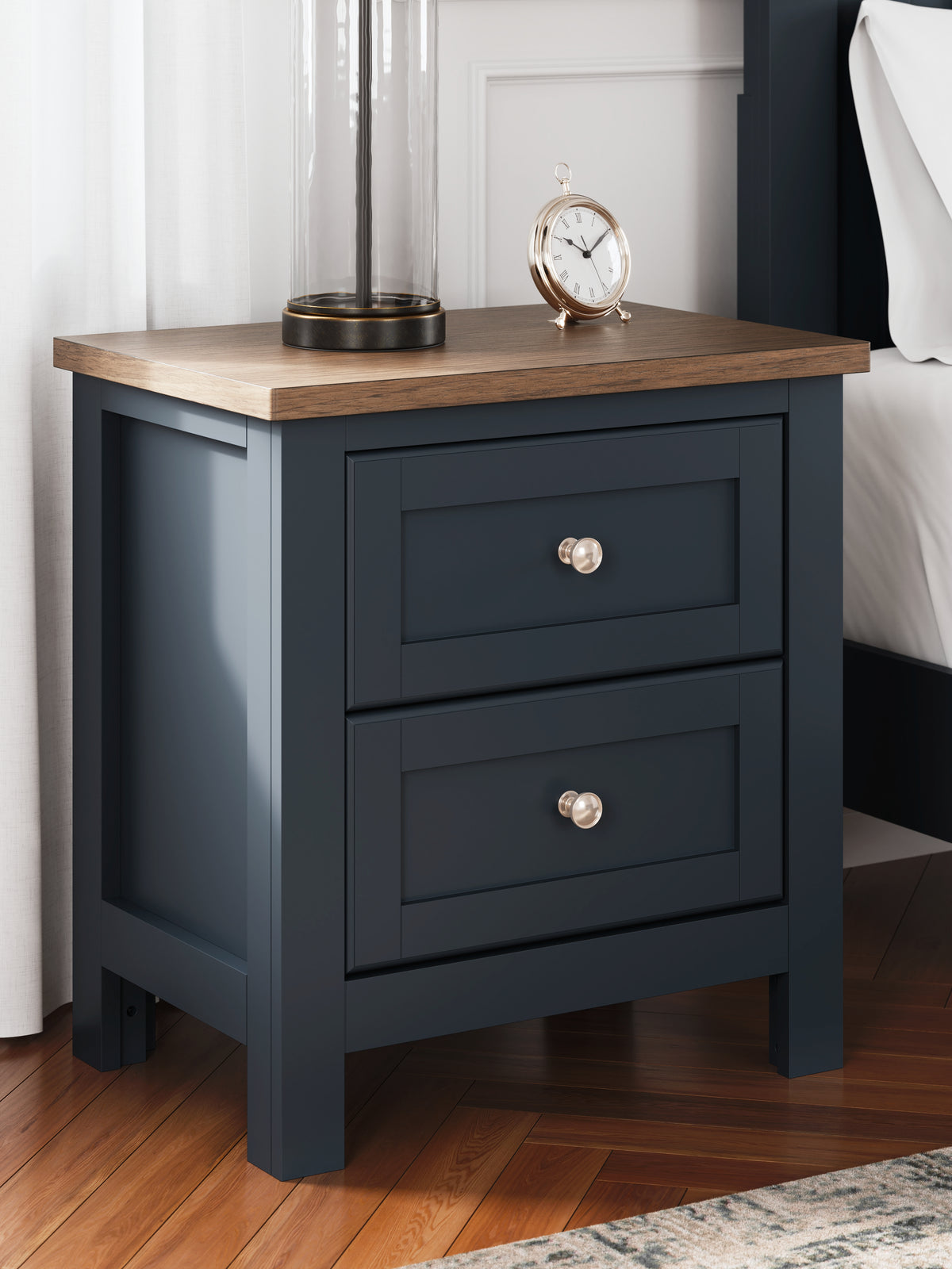 Hoover Furniture Outlet - Ashley Furniture - Landocken Nightstand - Two Drawer Night Stand / Brown/Blue - B414-92