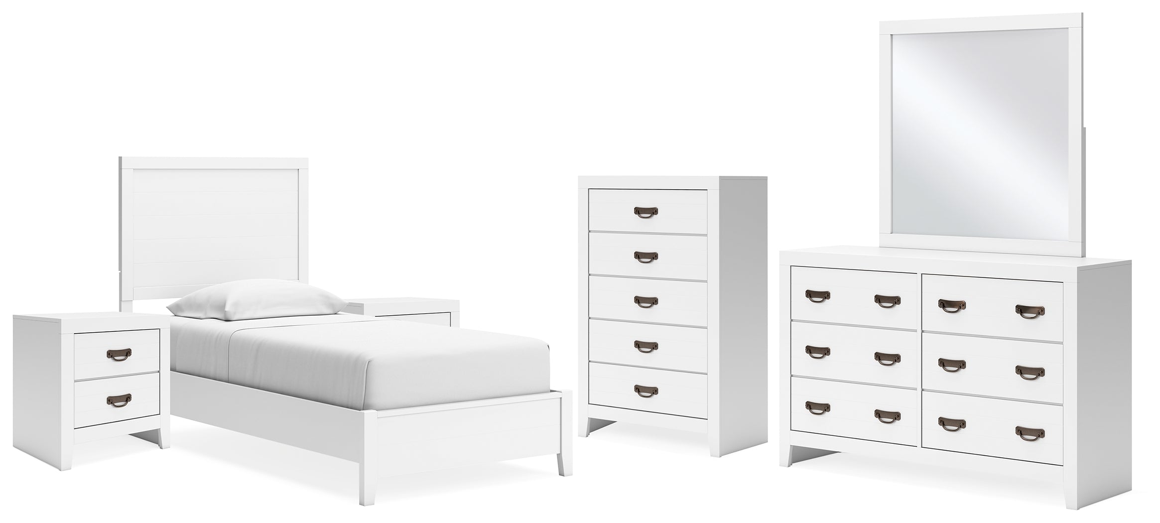 Hoover Furniture Outlet - Ashley Furniture - Binterglen Twin Panel Bed, Dresser, Mirror, Chest and 2 Nightstands - Twin Panel Bed, Dresser, Mirror, Chest and 2 Nightstands - B427B19